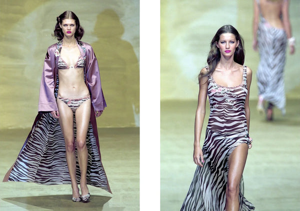 Blumarine S/S 2000 Zebra Print Mesh Cardigan and Asymmetric Skirt Ensemble