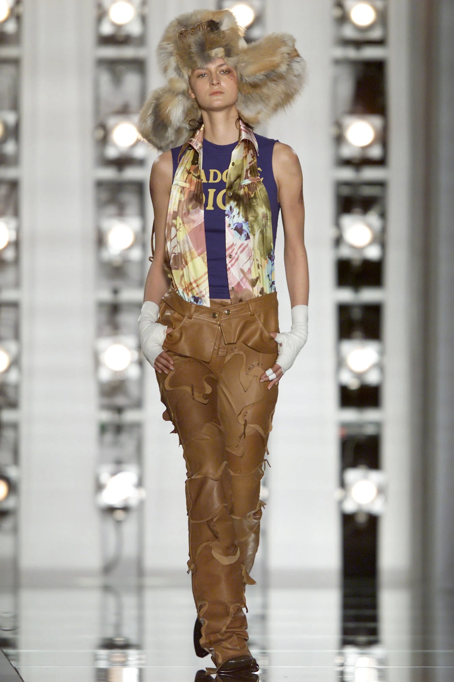 Christian Dior by John Galliano Fall 2001  Sample Runway Patchwork Flared Leather Pants