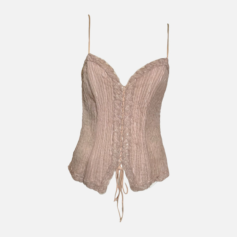 La Perla Blush Pink Metallic Floral Lace Corset Top