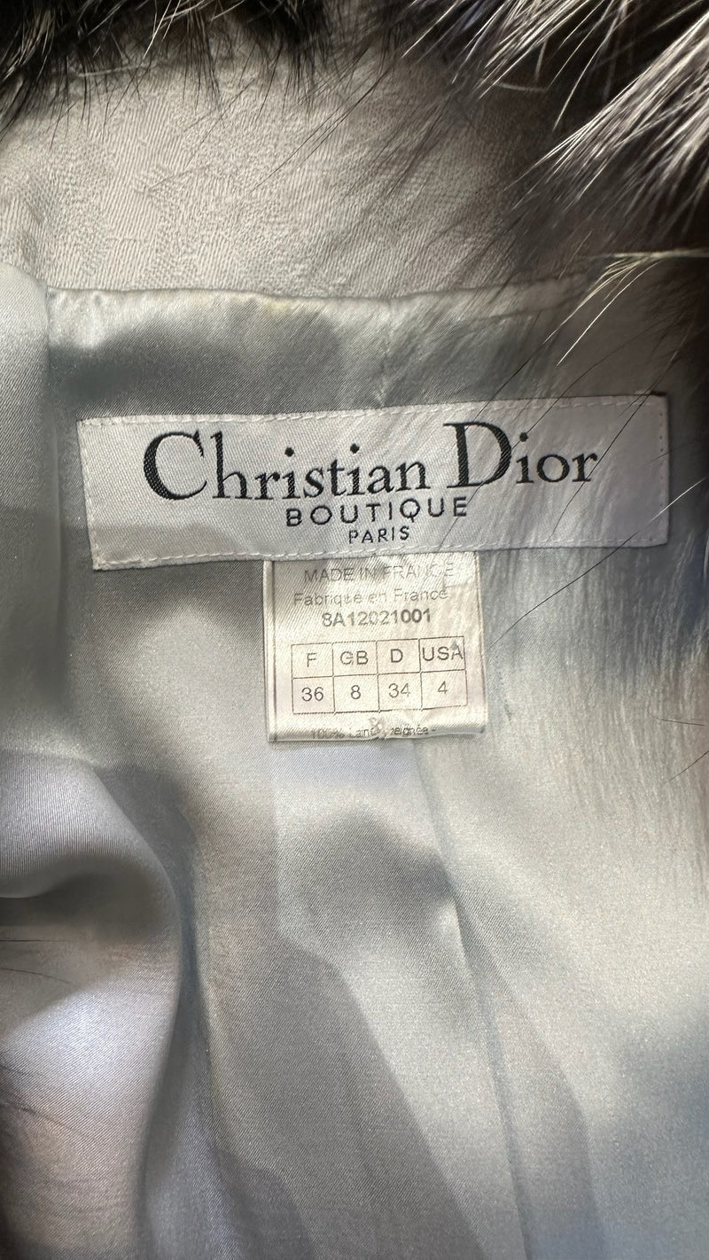 Christian Dior by John Galliano F/W 1998 Ivory Floral Brocade Jacket With Silver Fox Fur Trim