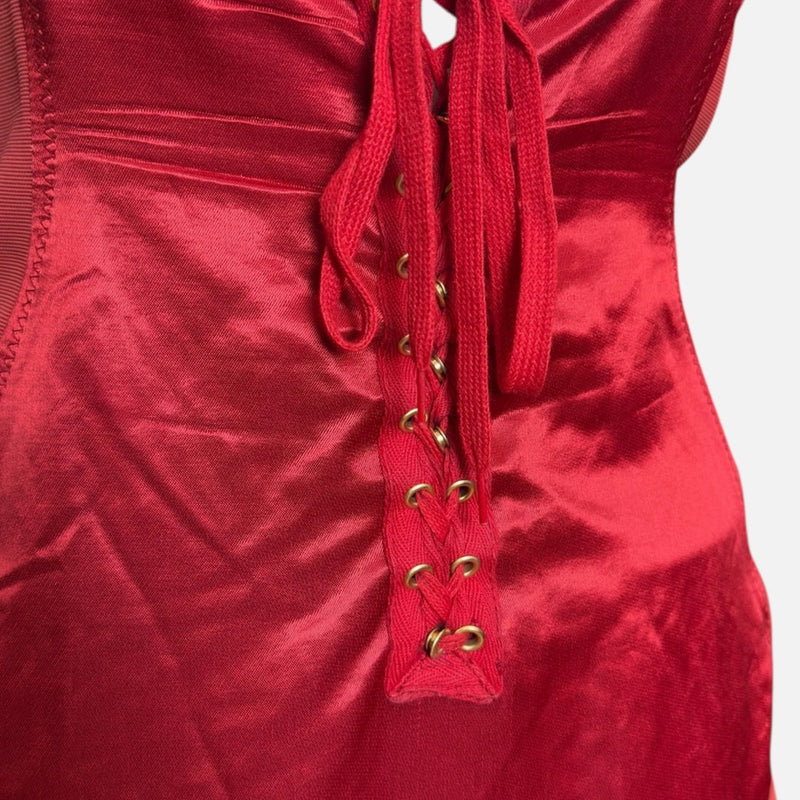 Jean Paul Gaultier S/S 1987 Red Satin Bustier-Bodice Lace-Up Mini Dress