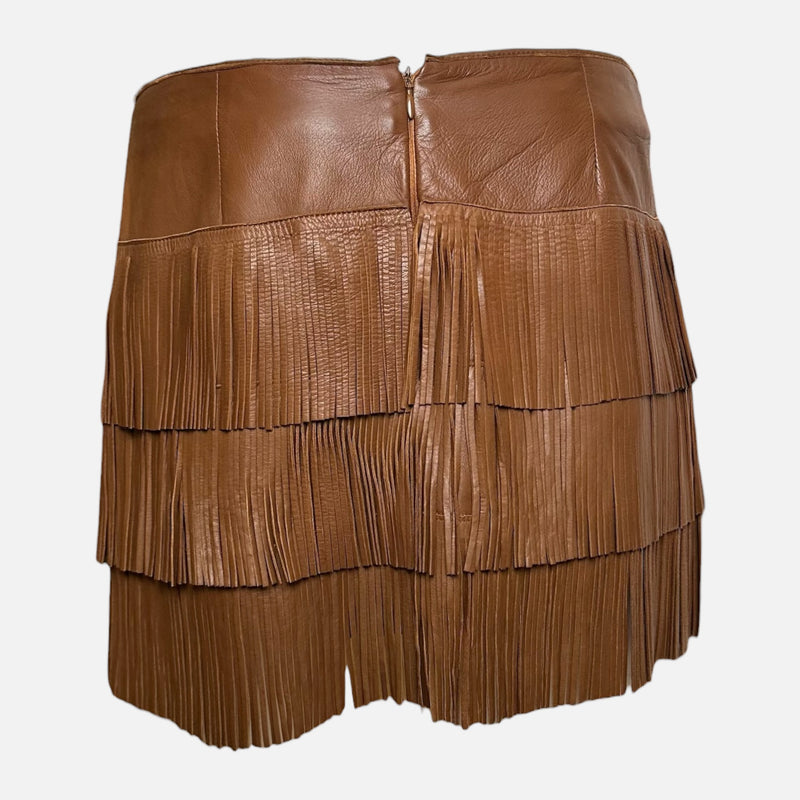 Prada S/S 2007 Tan Leather Tiered Fringe Mini Skirt