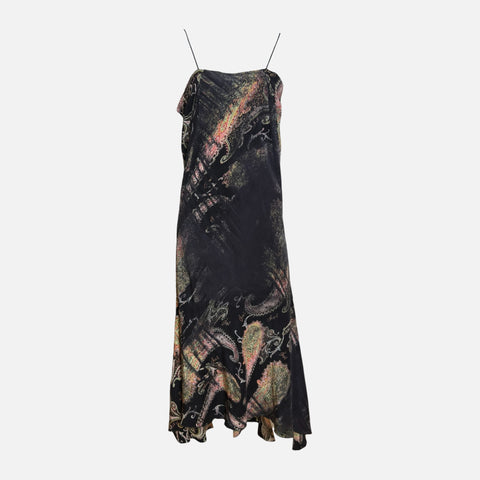 Roberto Cavalli F/W 2002 Black Paisley-Print Bias-Cut Slip Maxi Dress
