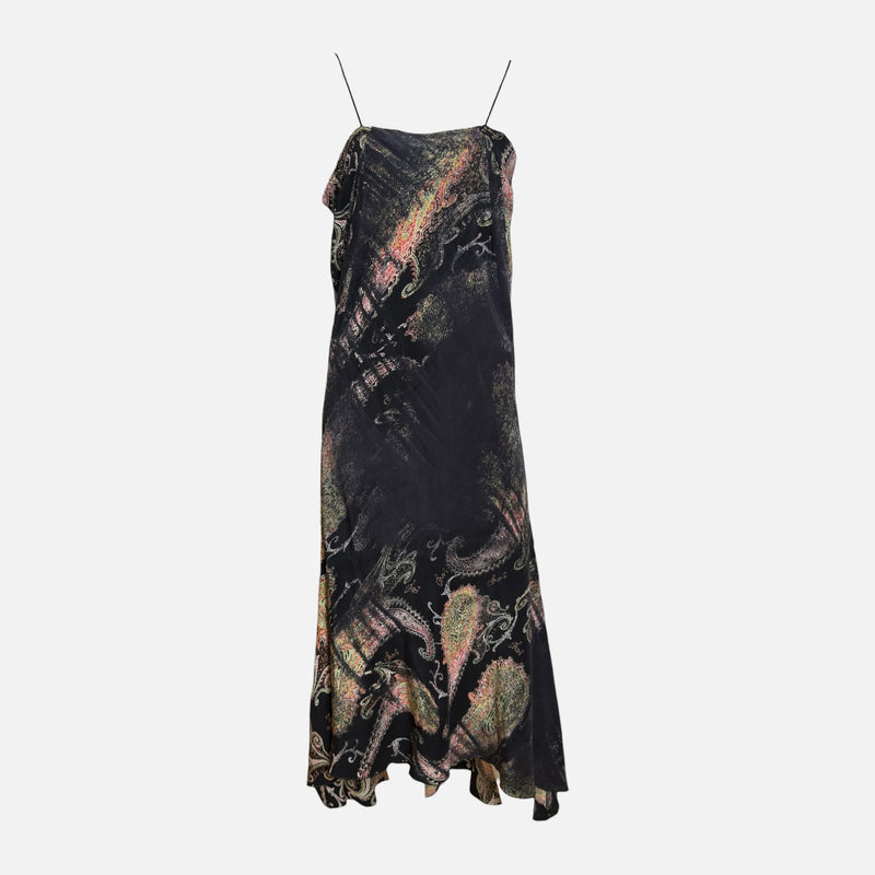 Roberto Cavalli F/W 2002 Black Paisley-Print Bias-Cut Slip Maxi Dress
