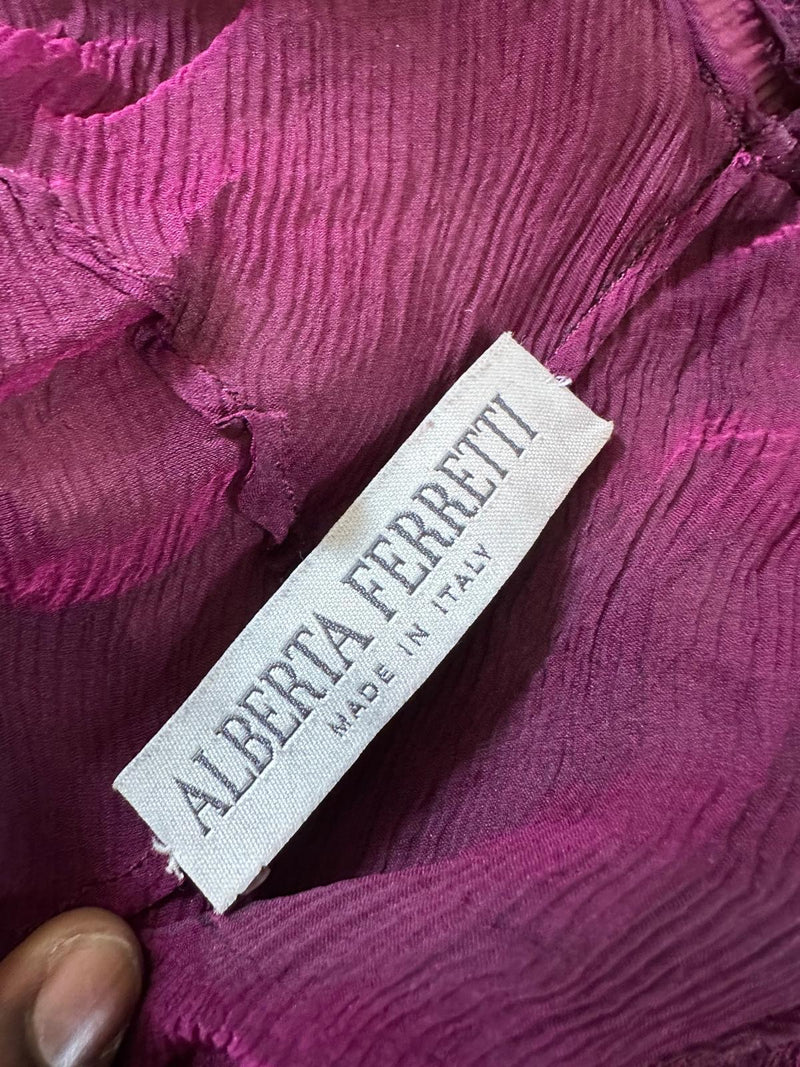 Alberta Ferretti 1990s Purple Sheer Silk Long-Sleeve Midi Dress