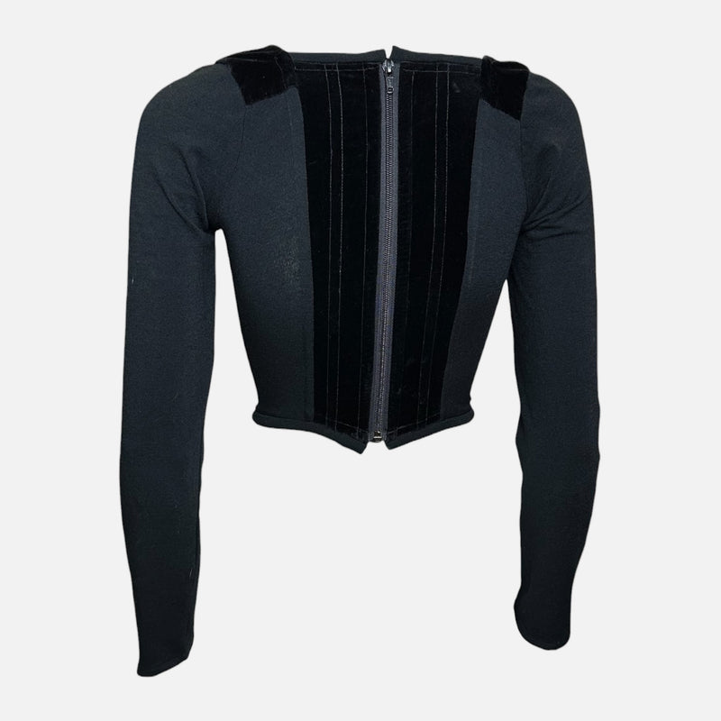 Vivienne Westwood 1990s Black Velvet Boned Corset Long-Sleeve Cropped Top