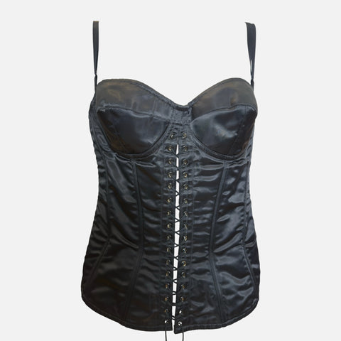 Dolce & Gabbana S/S 1995 Black Satin Lace-Up Boned Corset