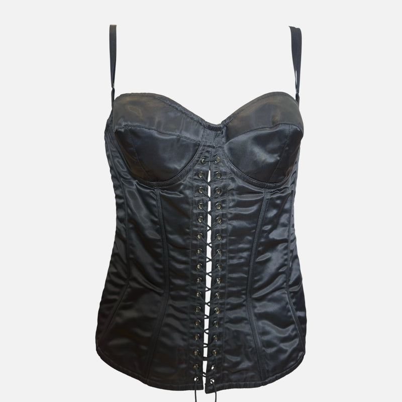 Dolce & Gabbana S/S 1995 Black Satin Lace-Up Boned Corset