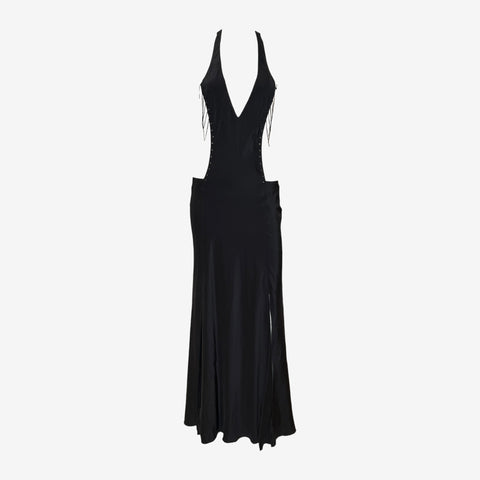 Gucci by Tom Ford F/W 2002 Silk Halter Neck Gown with Lace-Up Detailing