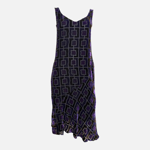 Blumarine F/W 2003 Purple Devoré Velvet Geometric Midi Dress