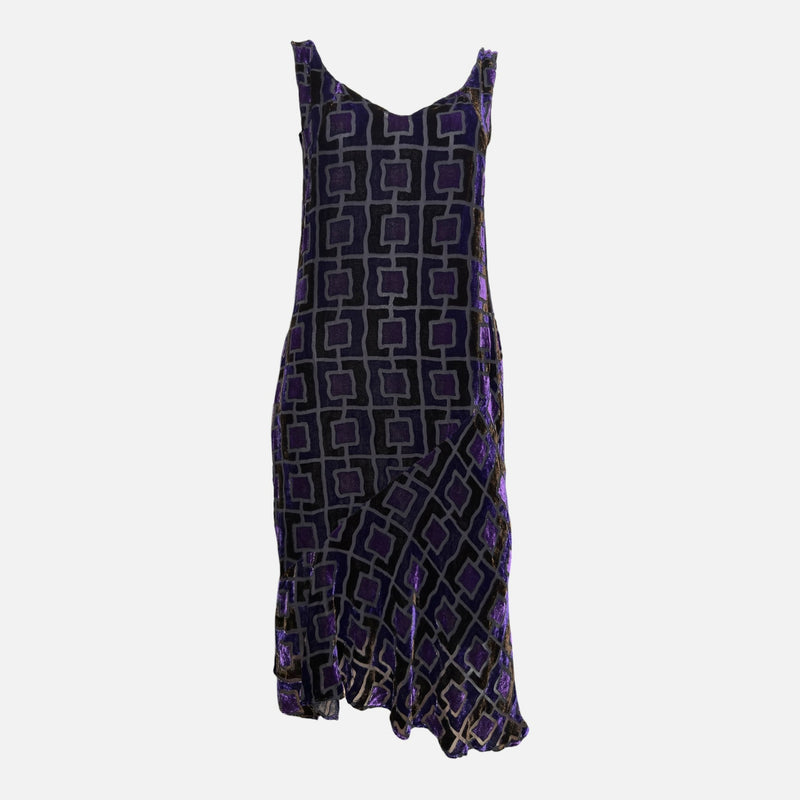Blumarine F/W 2003 Purple Devoré Velvet Geometric Midi Dress