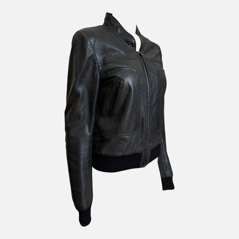 Balenciaga by Nicolas Ghesquière F/W 2006 Black Leather Quilted-Collar Bomber Jacket