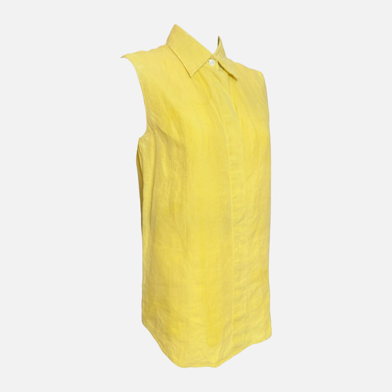 Hermès by Martin Margiela S/S 2001 Yellow Linen Pintucked Sleeveless Shirt Dress