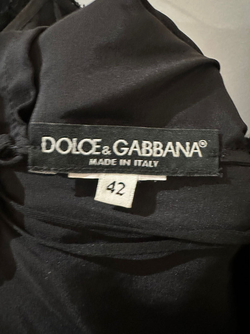 Black lace top by Dolce & Gabbana F/W 2004, laid flat showing full silhouette