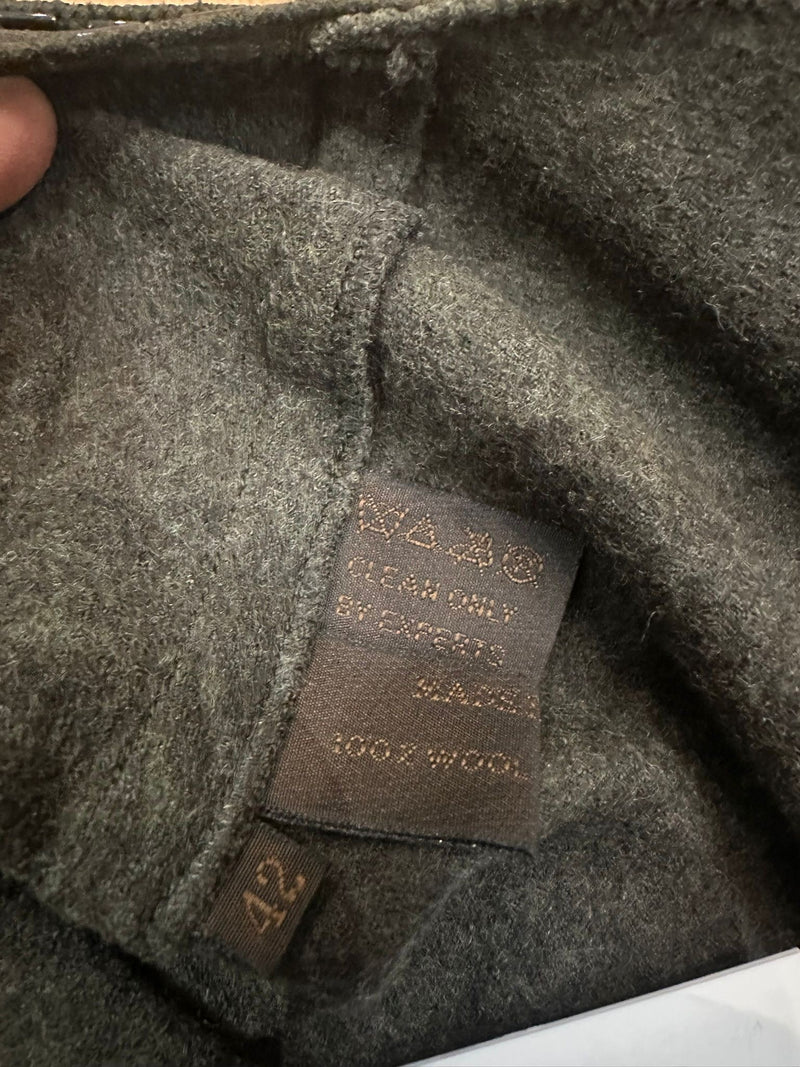 Charcoal grey wool camisole by Prada, detail of fine wool blend construction