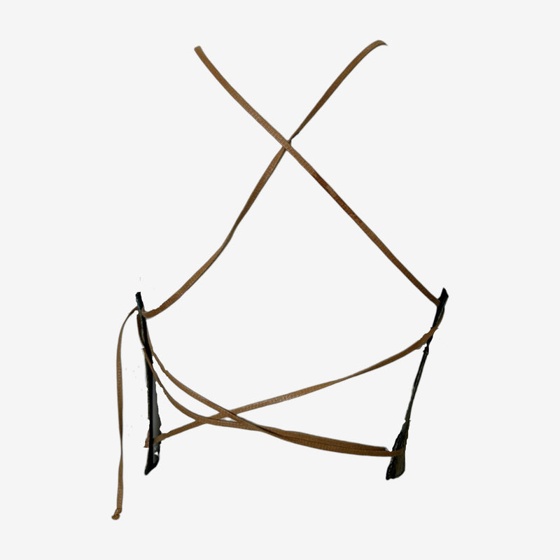 Python print leather halter top by Plein Sud, detail of leather neck straps