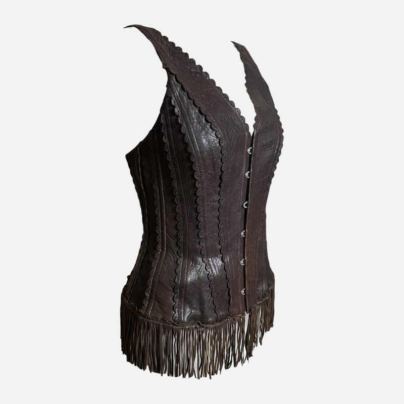Jean Paul Gaultier F/W 2006 Dark Brown Leather Scalloped Fringed Corset