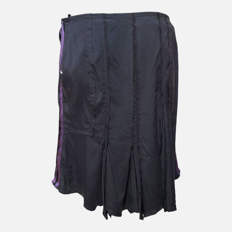 Gucci by Tom Ford S/S 2004 Black Pleated Midi Skirt With Purple Side Stripe
