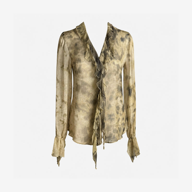 Roberto Cavalli F/W 1999 Leopard Print Silk Chiffon Blouse