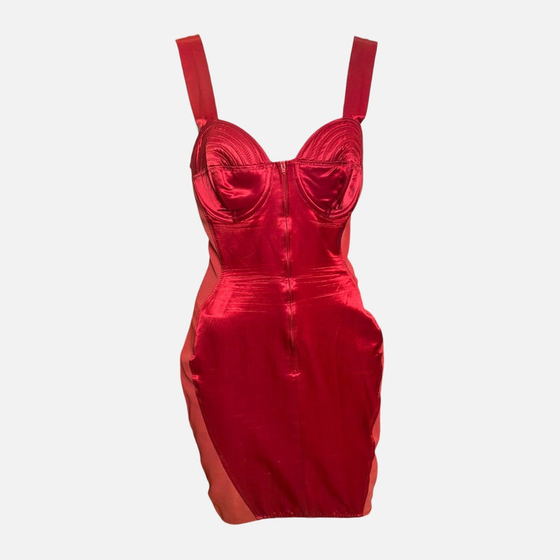 Jean Paul Gaultier S/S 1987 Red Satin Bustier-Bodice Lace-Up Mini Dress