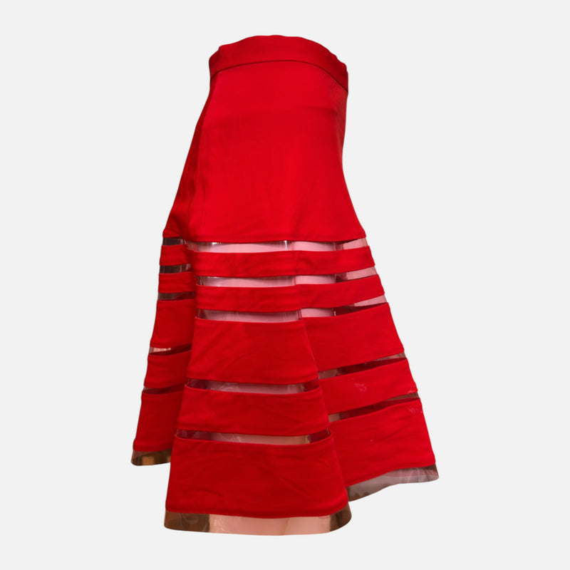 Junya Watanabe F/W 2001 Red Sheer-Stripe Flared Midi Skirt