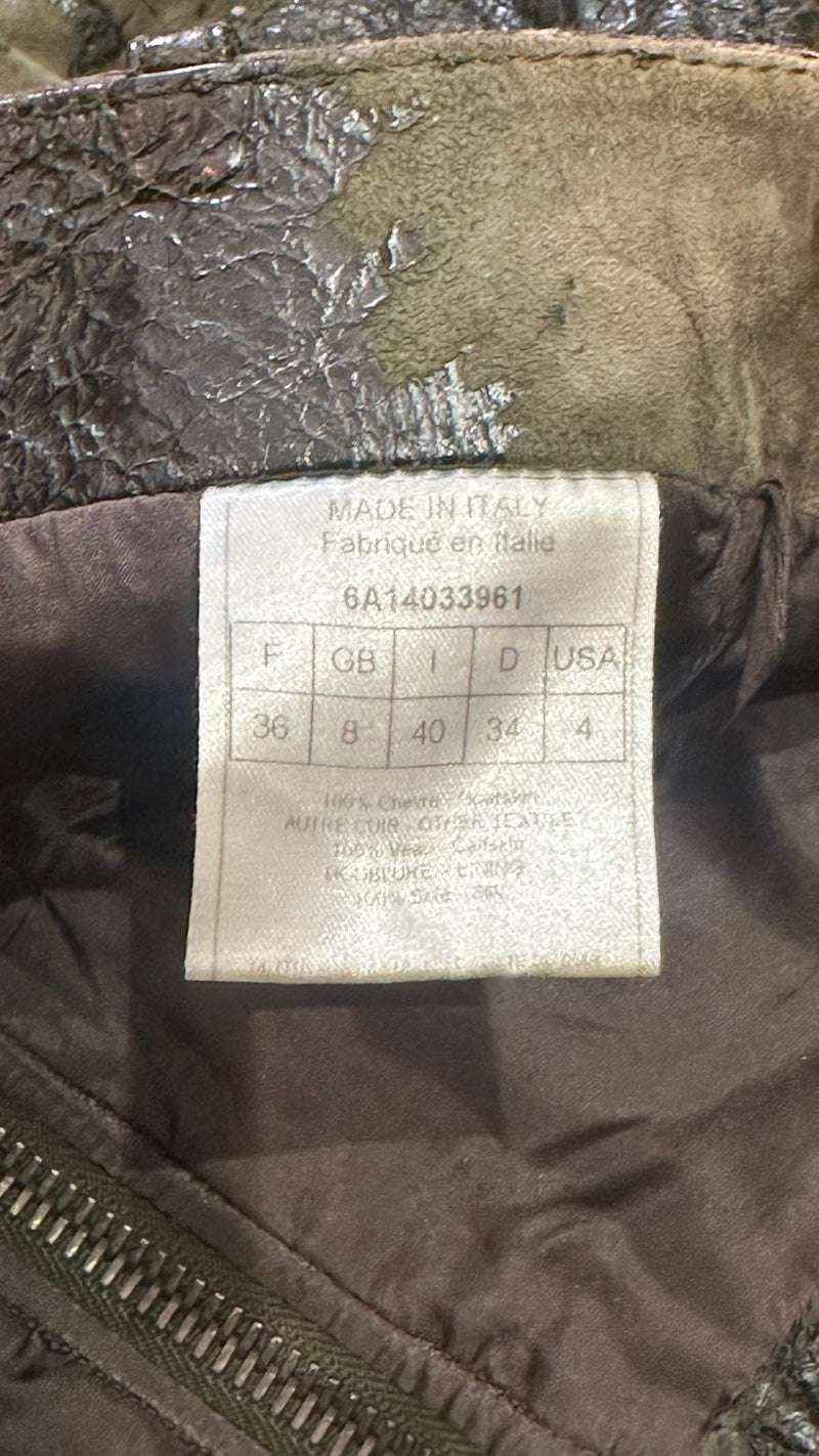 Christian Dior by John Galliano F/W 2006 Khaki Distressed Leather Croc-Embossed Mini Skirt