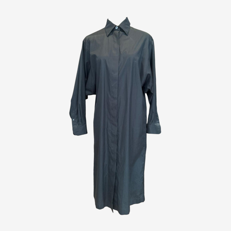 Charcoal cotton poplin shirt dress by Hermès designed by Martin Margiela, oversized silhouette with spread collar