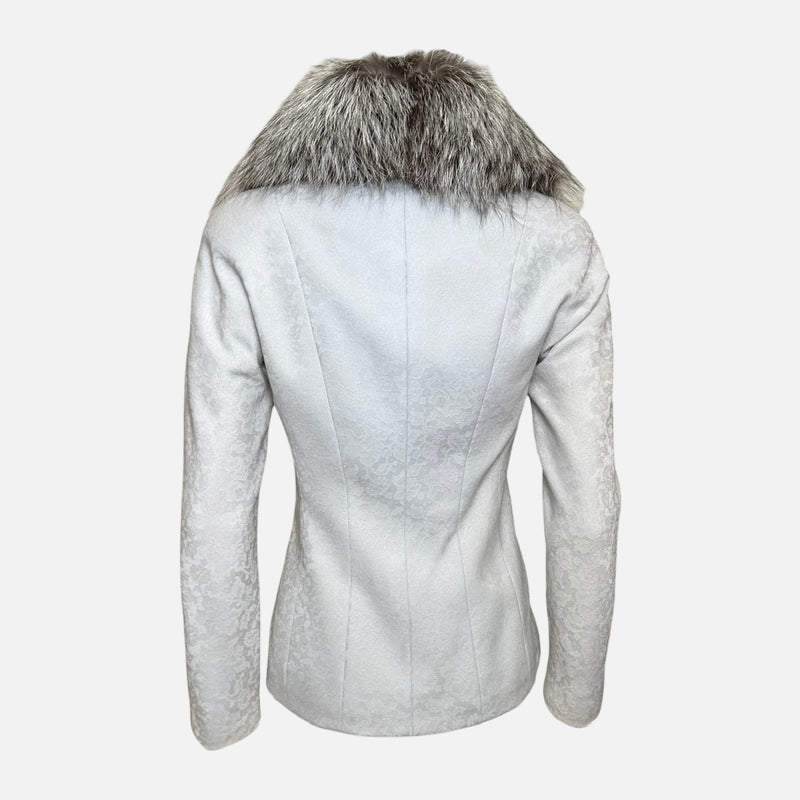 Christian Dior by John Galliano F/W 1998 Ivory Floral Brocade Jacket With Silver Fox Fur Trim