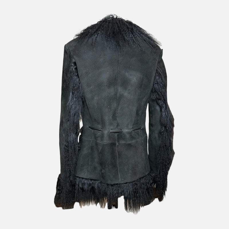 Gucci by Tom Ford F/W 1999 Black Suede Mongolian Fur-Trimmed Shearling Jacket