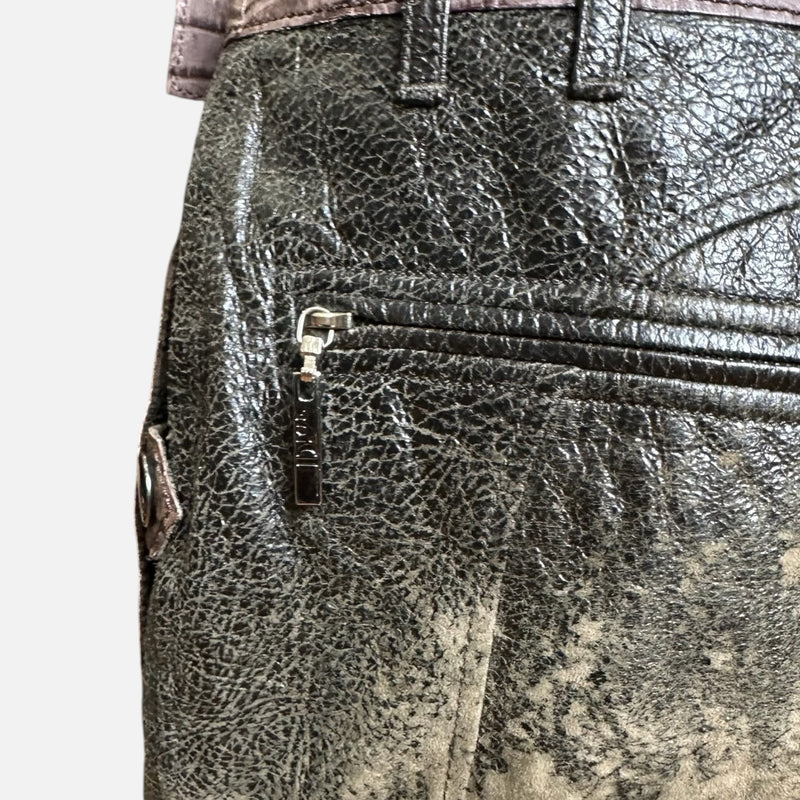 Christian Dior by John Galliano F/W 2006 Khaki Distressed Leather Croc-Embossed Mini Skirt