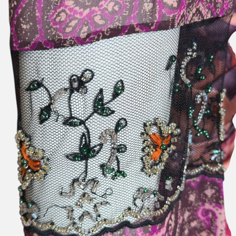 Emanuel Ungaro S/S 2004 Peach Floral & Paisley Print Beaded Lace-Panel Wrap Blouse