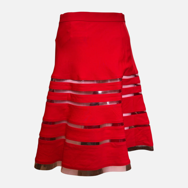 Junya Watanabe F/W 2001 Red Sheer-Stripe Flared Midi Skirt