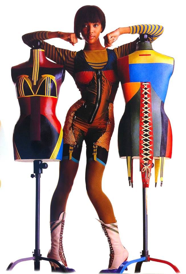 Jean Paul Gaultier painted jersey dress, bold geometric trompe-l'œil composition in saturated tones