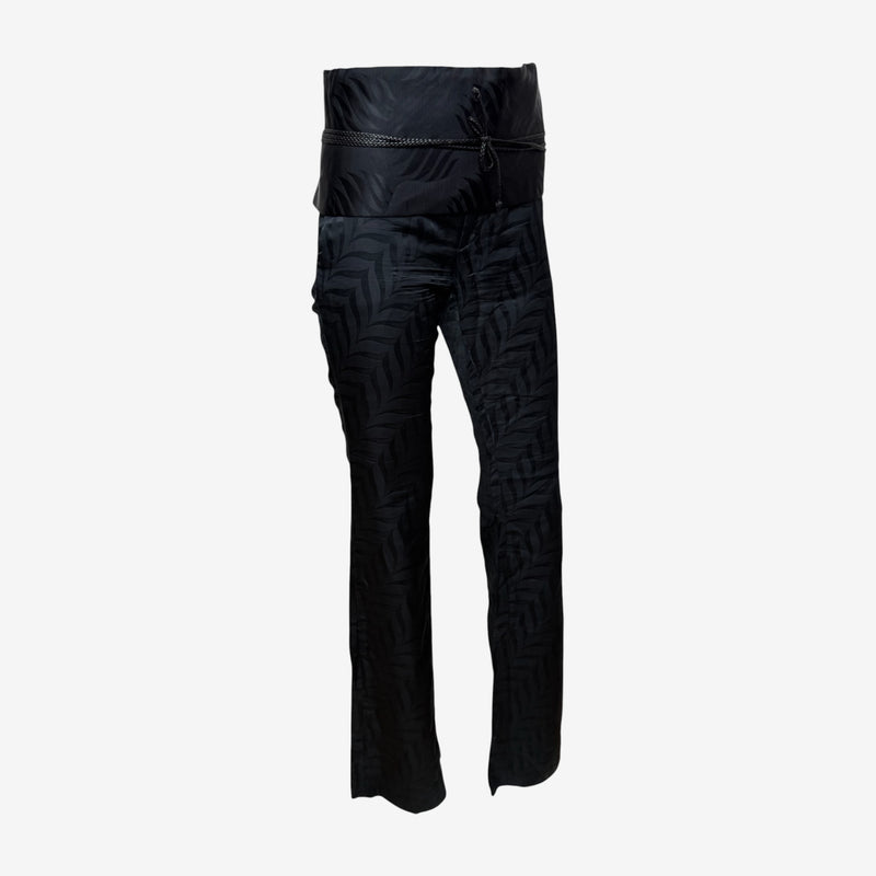 Gucci by Tom Ford F/W 2002 Black Jacquard Leaf-Print Obi-Belt Flare Trousers
