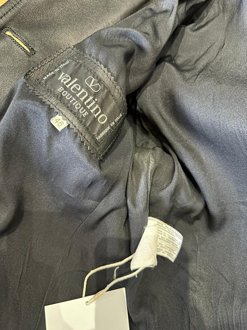 Valentino 1980s leather skirt, decorative strapping with intersecting lines design