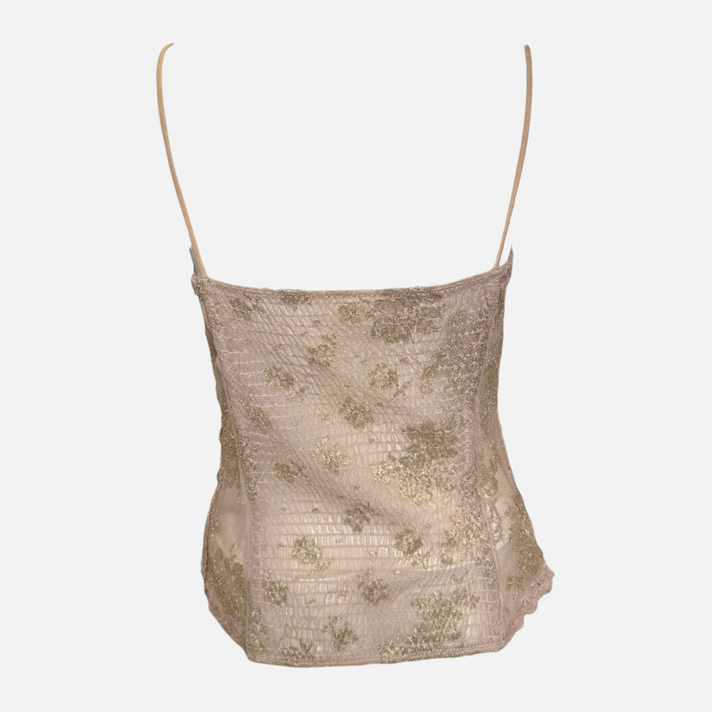 La Perla Blush Pink Metallic Floral Lace Corset Top