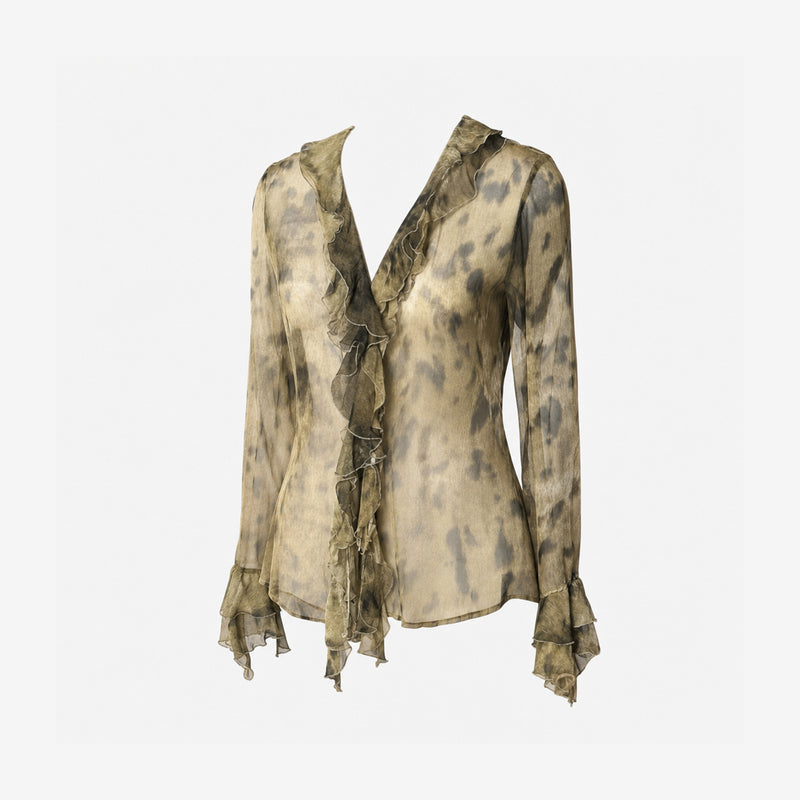Roberto Cavalli F/W 1999 Leopard Print Silk Chiffon Blouse
