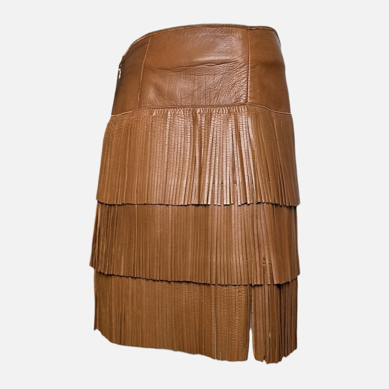 Prada S/S 2007 Tan Leather Tiered Fringe Mini Skirt