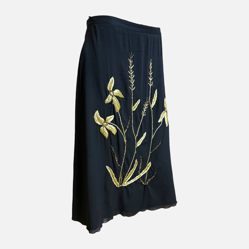 Dolce & Gabbana S/S 1999 Black Gold Botanical Embroidered Midi Skirt