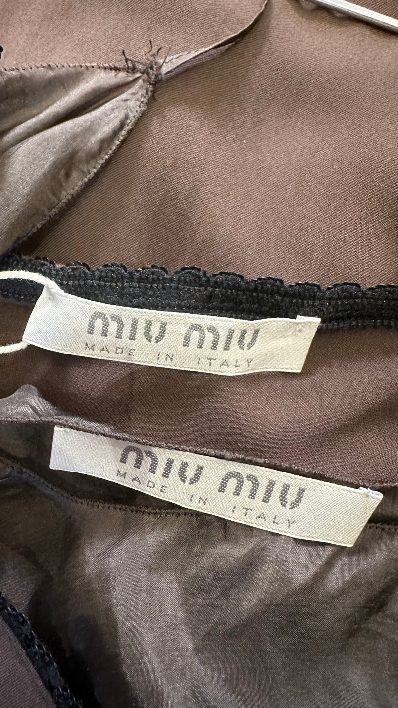 Miu Miu F/W 2000 Brown Pintucked Sequin-Trimmed Slip Dress