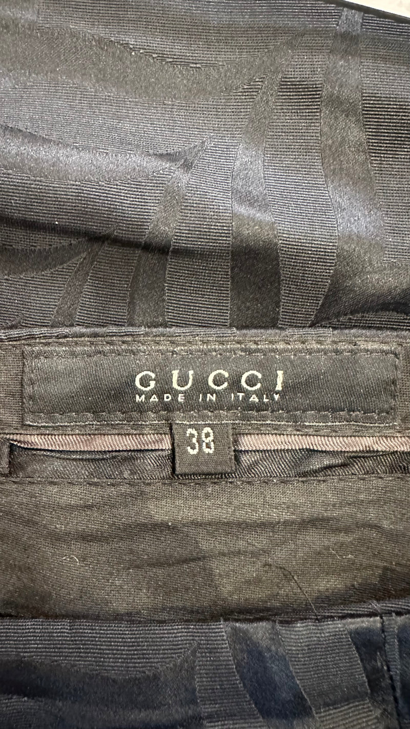 Gucci by Tom Ford F/W 2002 Black Jacquard Leaf-Print Obi-Belt Flare Trousers