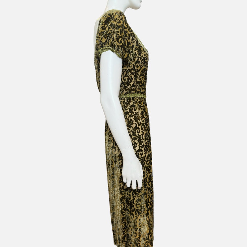 Roberto Cavalli F/W 1997 Olive And Black Velvet Devoré Midi Dress