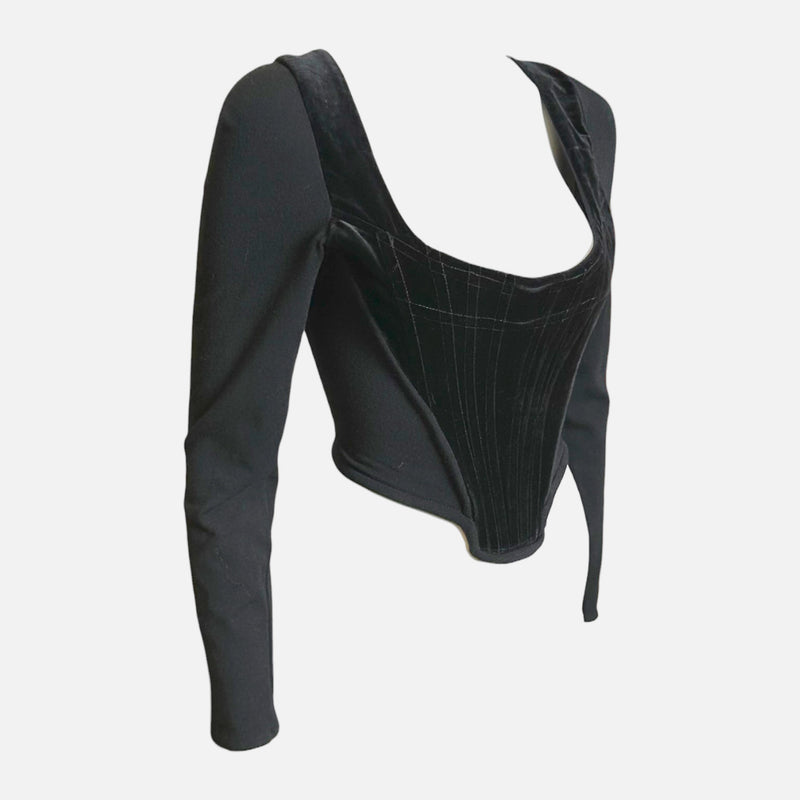 Vivienne Westwood 1990s Black Velvet Boned Corset Long-Sleeve Cropped Top