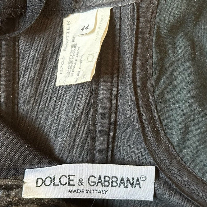 Dolce & Gabbana S/S 1995 Black Satin Lace-Up Boned Corset