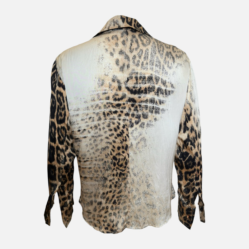 Roberto Cavalli F/W 2001 Ivory And Tan Leopard-Print Lace-Up Shirt