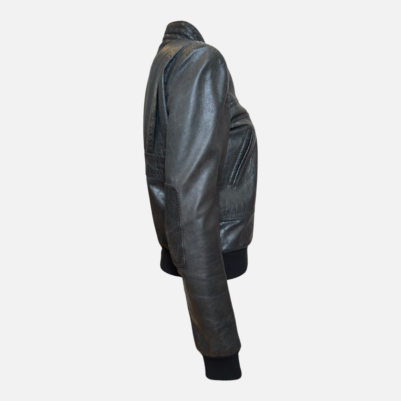 Balenciaga by Nicolas Ghesquière F/W 2006 Black Leather Quilted-Collar Bomber Jacket