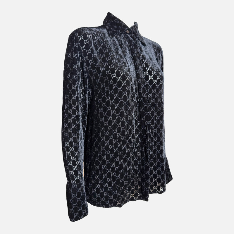 Gucci by Tom Ford F/W 1997 Black GG Velvet Monogram Shirt