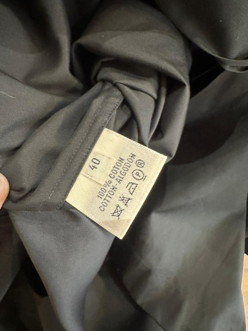 Charcoal cotton poplin shirt dress by Hermès designed by Martin Margiela, full length view
