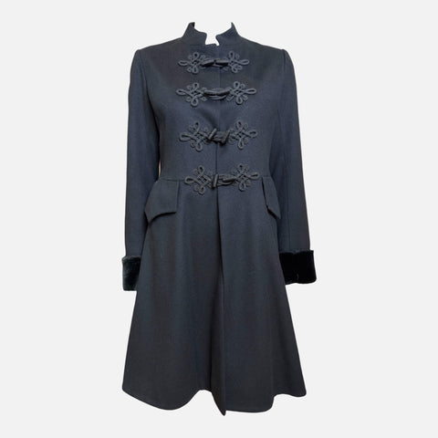 Saint Laurent Rive Gauche F/W 1969 Black Frog-Fastened Fur-Trimmed Wool Coat