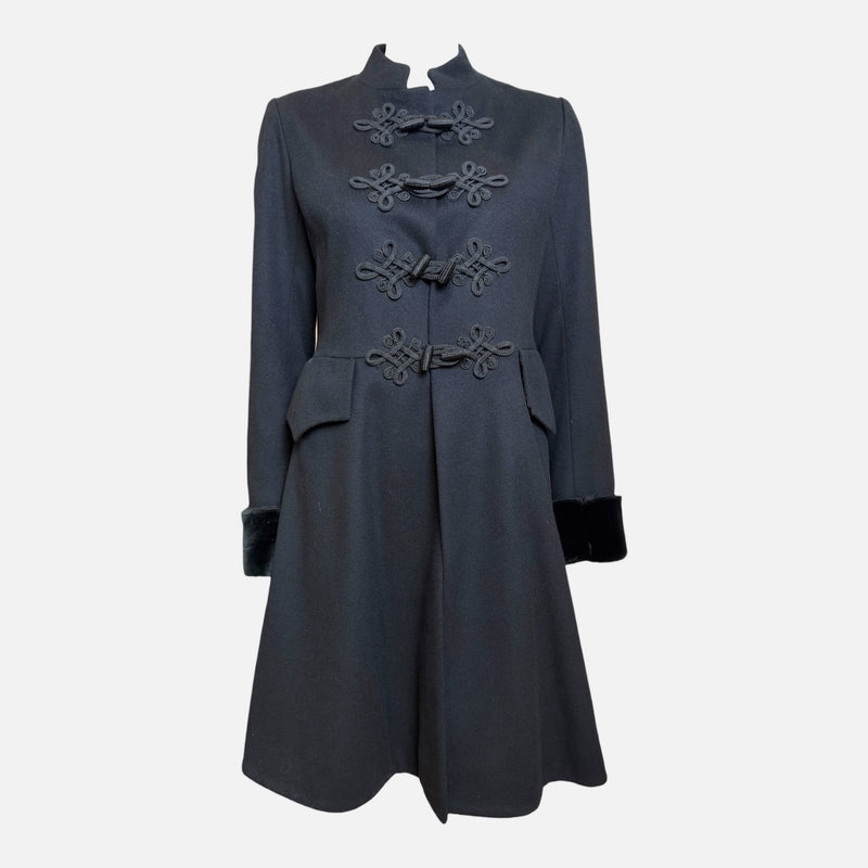 Saint Laurent Rive Gauche F/W 1969 Black Frog-Fastened Fur-Trimmed Wool Coat